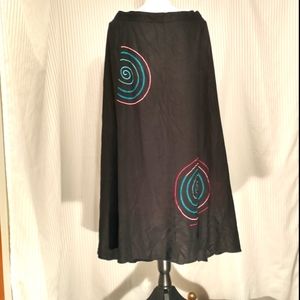Giorgio Fiorloni 22W Linen Embroidery Skirt Black Boho